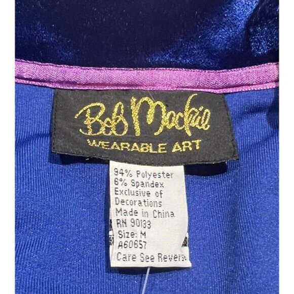 Medium Bob Mackie Blue Velvet Paisley Embroidered Wearable Full Zip Track Jacket - Picture 6 of 9